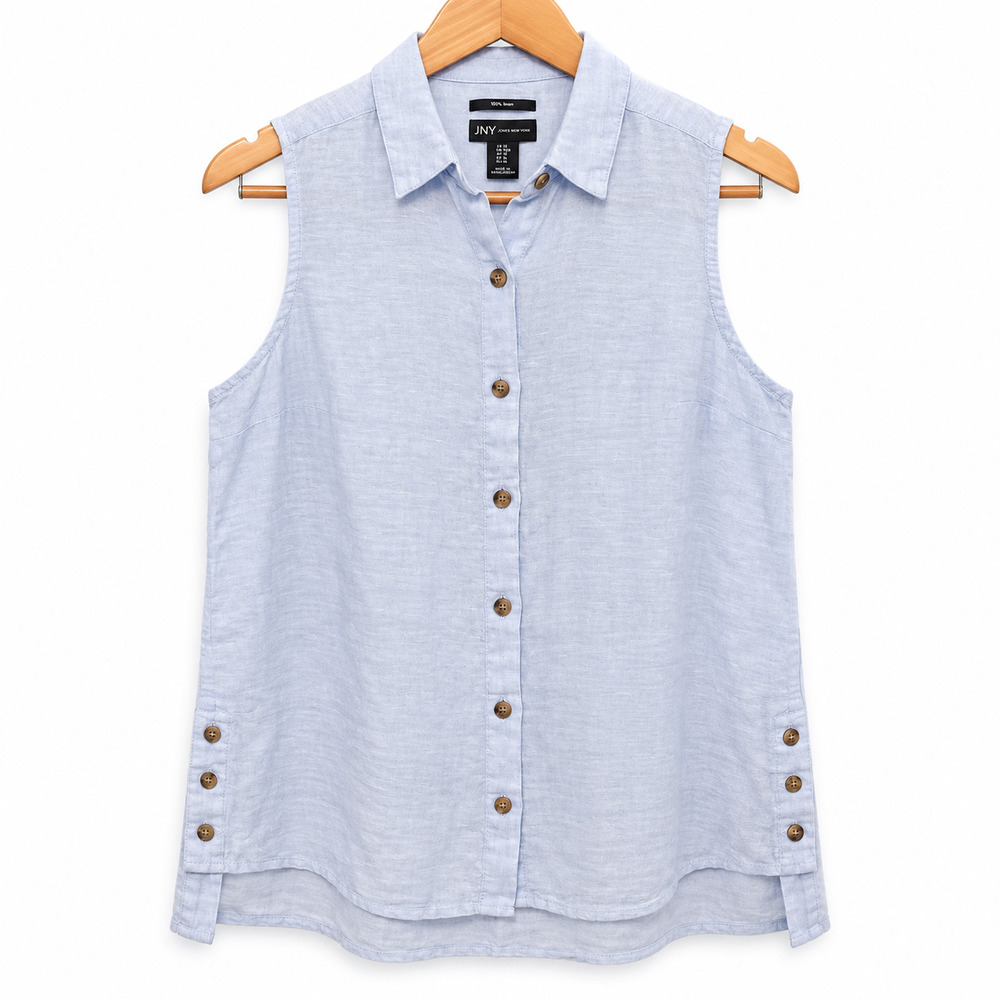 Jones New York Top Womens Size Medium Light Blue 100% Linen Sleeveless NWT